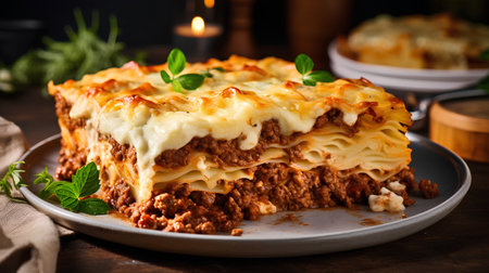 Baked lasagna with minced meat, cheese and bolognese sauceの素材