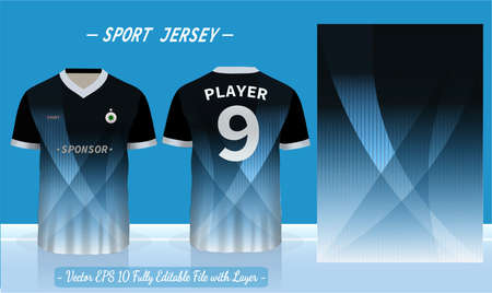 T-shirt sport design template. Abstract pattern v neck Football jersey concept with front and back view for Soccer, Cricket, Volleyball, Rugby, tennis, badminton uniform kit.のイラスト素材