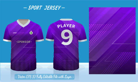 T-shirt sport design template. Abstract pattern v neck Football jersey concept with front and back view for Soccer, Cricket, Volleyball, Rugby, tennis, badminton uniform kit.のイラスト素材