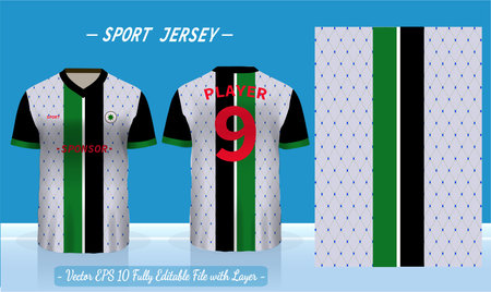 T-shirt sport design template. Abstract pattern v neck Football jersey concept with front and back view for Soccer, Cricket, Volleyball, Rugby, tennis, badminton uniform kit.のイラスト素材