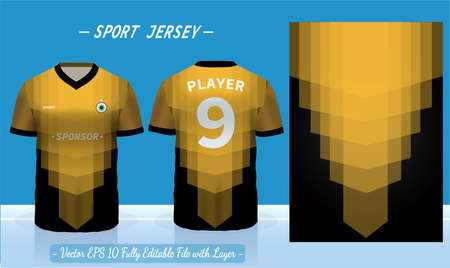 T-shirt sport design template. Abstract pattern v neck Football jersey concept with front and back view for Soccer, Cricket, Volleyball, Rugby, tennis, badminton uniform kit.のイラスト素材