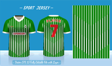 T-shirt sport design template. Abstract pattern v neck Football jersey concept with front and back view for Soccer, Cricket, Volleyball, Rugby, tennis, badminton uniform kit.のイラスト素材