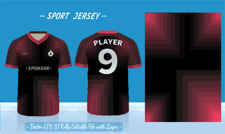 T-shirt sport design template. Abstract pattern v neck Football jersey concept with front and back view for Soccer, Cricket, Volleyball, Rugby, tennis, badminton uniform kit.のイラスト素材