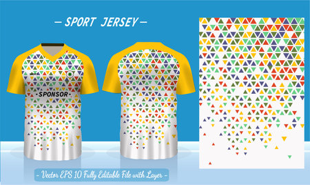 T-shirt sport design template. Abstract pattern v neck Football jersey concept with front and back view for Soccer, Cricket, Volleyball, Rugby, tennis, badminton uniform kit.のイラスト素材