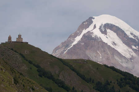 Gergeti Trinity Church and Kazbeg Georgia の写真素材