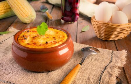 Choclo - Traditional Chilean Pie or Pastry - Meat, corn, egg, chickenの写真素材