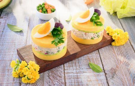 Causa limena - Traditional Peruvian Foodの写真素材