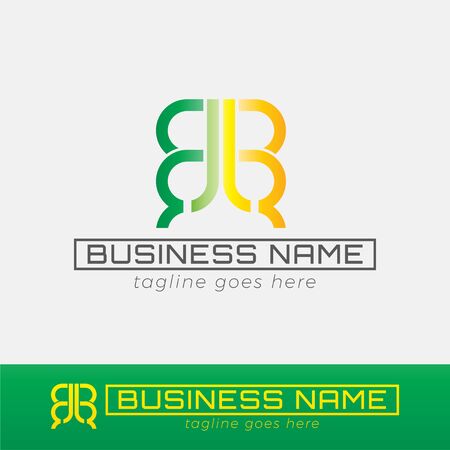 Vector logo design template for business, company, association, application with futuristic color. Green Yellow Double B Letter sign with flipped oneのイラスト素材
