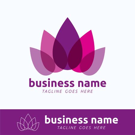 Vector logo design template for business, company, association, application, icon or button with futuristic color. Simple Purple Lotus Flower. Leaves Crownのイラスト素材