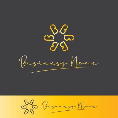 Vector logo design template for business, company, association, application with gold color. Hexagonal B Letterのイラスト素材