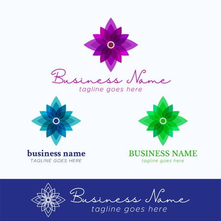 Vector logo design template for business, company, association, application, icon or button. Set of Geometric Blossom with fresh color. Blue Purple Greenのイラスト素材