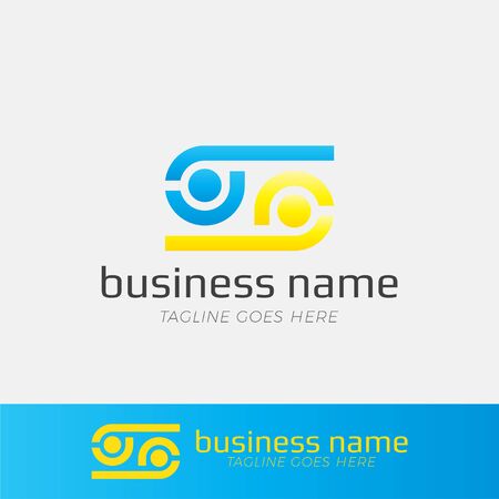 Vector logo design template for business, company, association, application with futuristic color. Blue Yellow Double B Letter sign with flipped oneのイラスト素材
