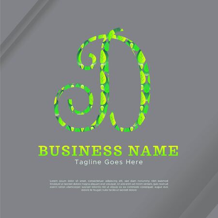 Vector logo design template for business, company, association, application, icon or button. Green Foliage Letter D Logo Templateのイラスト素材
