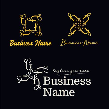 Elegant Luxury Logo Template for Business, Product, Company, Event, Wedding, Personal Brading with Silver Gold Style. A Initial Letter with quadruple form a circleのイラスト素材
