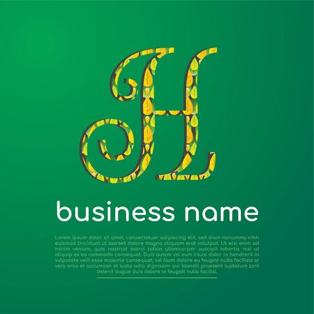 Vector logo design template for business, company, association, application, icon or button with futuristic color. Foliage Script Font Initial Letter H with Green Backgroundのイラスト素材