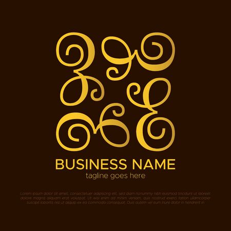 Elegant Luxury Logo Template for Business, Product, Company, Event, Wedding, Personal Brading with Silver Gold Style. E Initial Letter with quadruple form a circleのイラスト素材