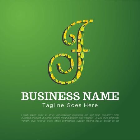 Vector logo design template for business, company, association, application, icon or button. Green Foliage Letter F Logo Template. Script F Letterのイラスト素材