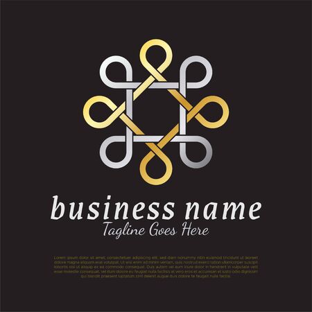 Vector logo design template for business, company, association, application, icon or button with futuristic color. Gradient Golden Silver Octagonal Shapeのイラスト素材