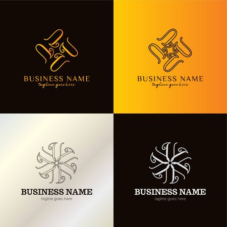 Elegant Luxury Logo Template for Business, Product, Company, Event, Wedding, Personal Brading with Silver Gold Style. U Initial Letter quadruple form a circle and hexagonal style. Solid Gradient and lineのイラスト素材