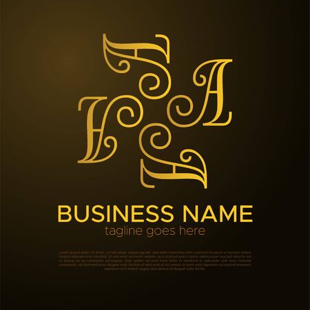 Elegant Luxury Logo Template for Business, Product, Company, Event, Wedding, Personal Brading with Gold Style. A Initial Letter with quadruple formのイラスト素材