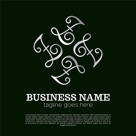 Elegant Luxury Logo Template for Business, Product, Company, Event, Wedding, Personal Brading with Silver Gold Style. Z Initial Letter with quadruple form a circle in dark green backgroundのイラスト素材
