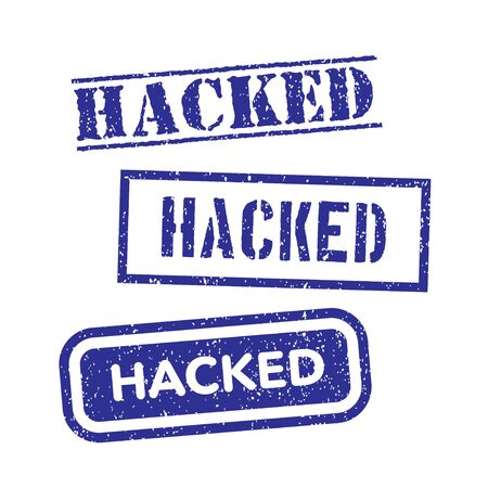 hacked blue Rubber Stamp Set Vector Illustration with Grungy style over a white backgroundのイラスト素材