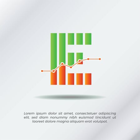 Accounting  Template for Finance Business or Accountant with Alphabetical Letter E and Graphic Bar Signのイラスト素材