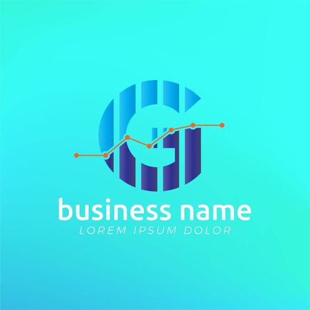 Accounting  Template for Finance Business or Accountant with Alphabetical Letter G and Graphic Bar Signのイラスト素材