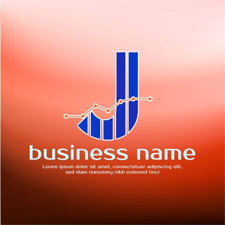 Accounting  Template for Finance Business or Accountant with Alphabetical Letter J and Graphic Bar Signのイラスト素材