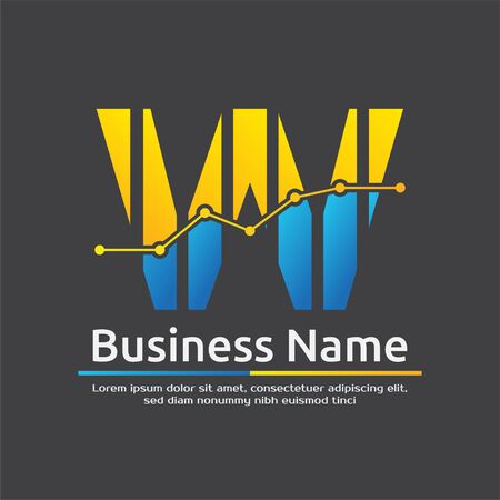 Accounting  Template for Finance Business or Accountant with Alphabetical Letter W and Graphic Bar Signのイラスト素材
