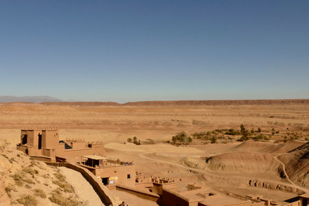Desert Landscape in Ait Benhaddou, Moroccoの写真素材