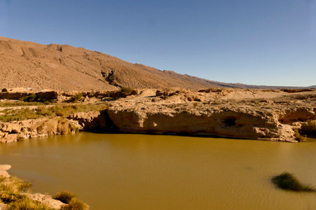 River in the mountains. Morocco, Tata valley rock formations. province of Souss Massa, Africaの写真素材