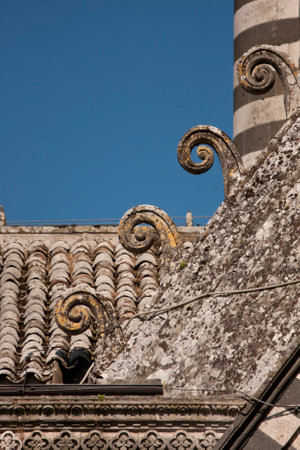 Detail of the roof of Duomo,Orvieto,middle ages,italian monument in gothic styleの写真素材