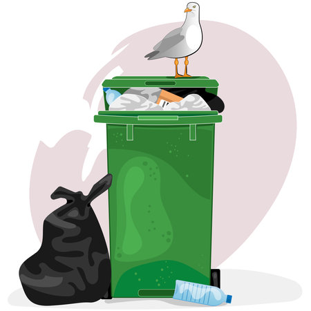 Seagull on rubbish binの写真素材