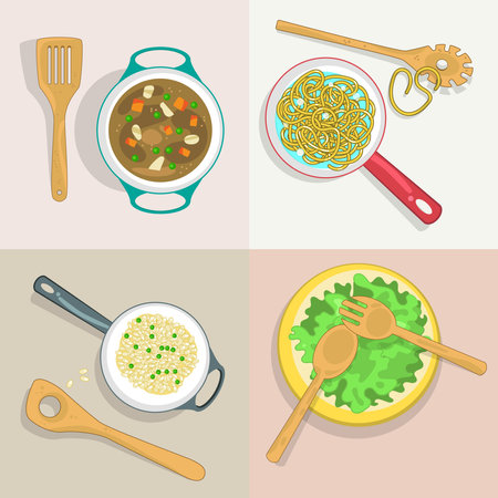 Set of four cookery illustrationsの写真素材