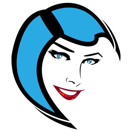 Beautiful woman with blue original hairstyle and makeupのイラスト素材
