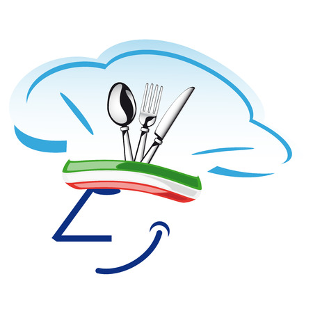 Cutlery funny man with fork, knife and spoon to eatのイラスト素材