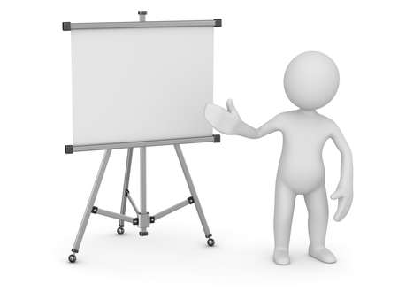 White man pointing empty whiteboard , 3d render and computer generated image.の写真素材