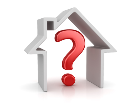 White home with question mark. 3d render and computer generated image.の写真素材