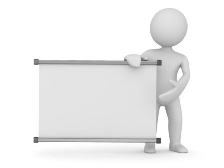 Whiteboard and white man , 3d render and computer generated image.の写真素材