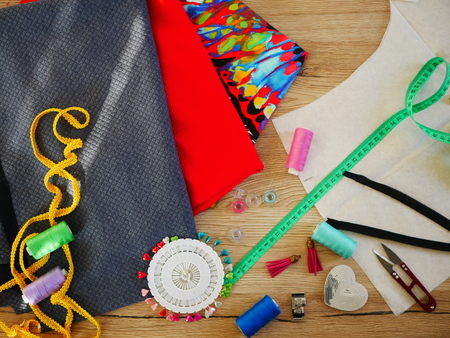 the fabric of the sewing and tools