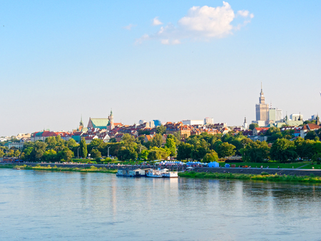 Panorama of the old city and skyscrapers in Warsaw. Next to the Vistula and boulevards. Poland.の写真素材