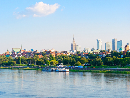 Panorama of the old city and skyscrapers in Warsaw. Next to the Vistula and boulevards. Poland.の写真素材