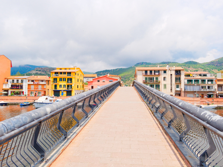 Vew of a footbridge in the city of Bosaの写真素材