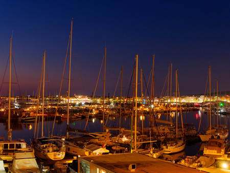 View of alghero at night. A beautiful city vibrant. Sardinia.の写真素材