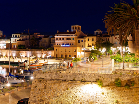 View of alghero at night. A beautiful city vibrant. Sardinia.