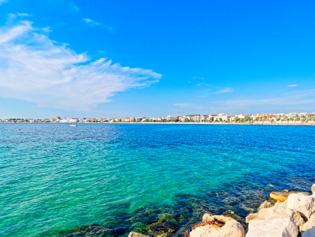 Panorama of the sea and the city of Alghero in the background. Sardinia.の写真素材
