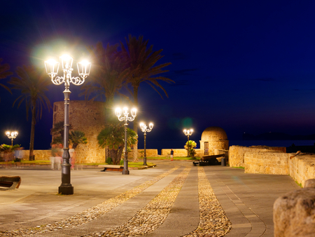 View of alghero at night. A beautiful city vibrant. Sardinia.
