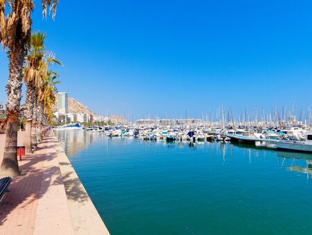 Beautiful promenade along the port and the sea in Alicante.の写真素材