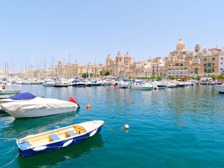 Beautiful port of Malta. In the background the city of Birgu.の写真素材